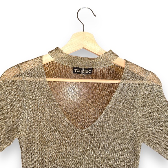 Gold Metallic Knit Top with 3/4 Sleeves - Shimmer & Shine Size Small - Picture 5 of 13